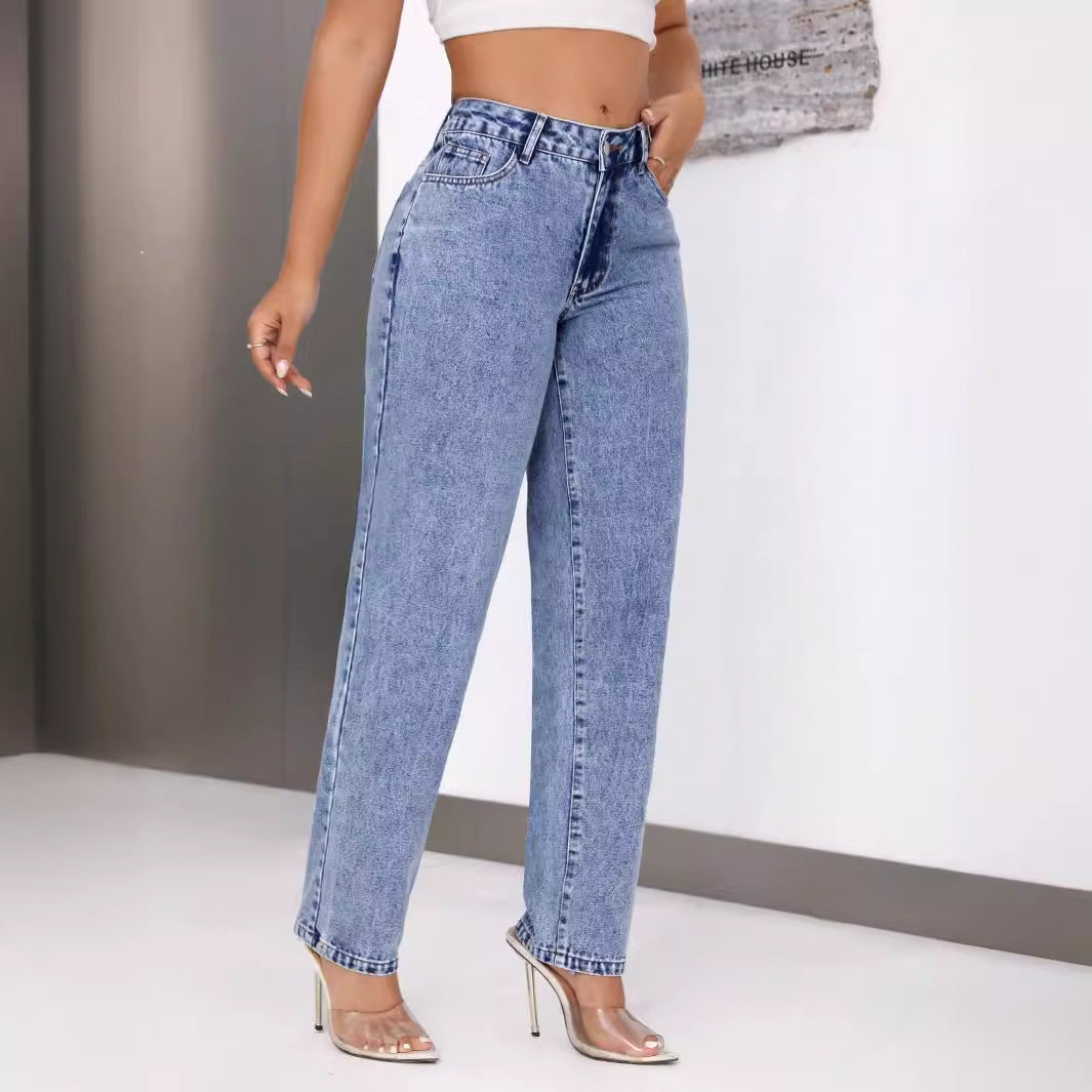 Women's Retro Fashion High Waist Denim Straight