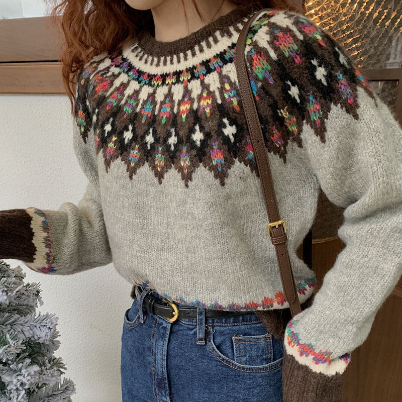 Retro Jacquard Sweater Women's Loose Casual