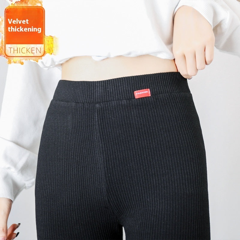 Red Label Thread Fleece-lined Thick Leggings Winter Women's Pants