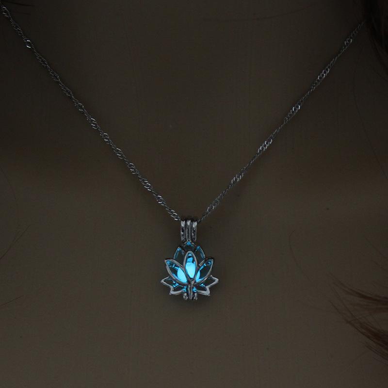 Yoga Lotus Photo Box Luminous Pendant Necklace