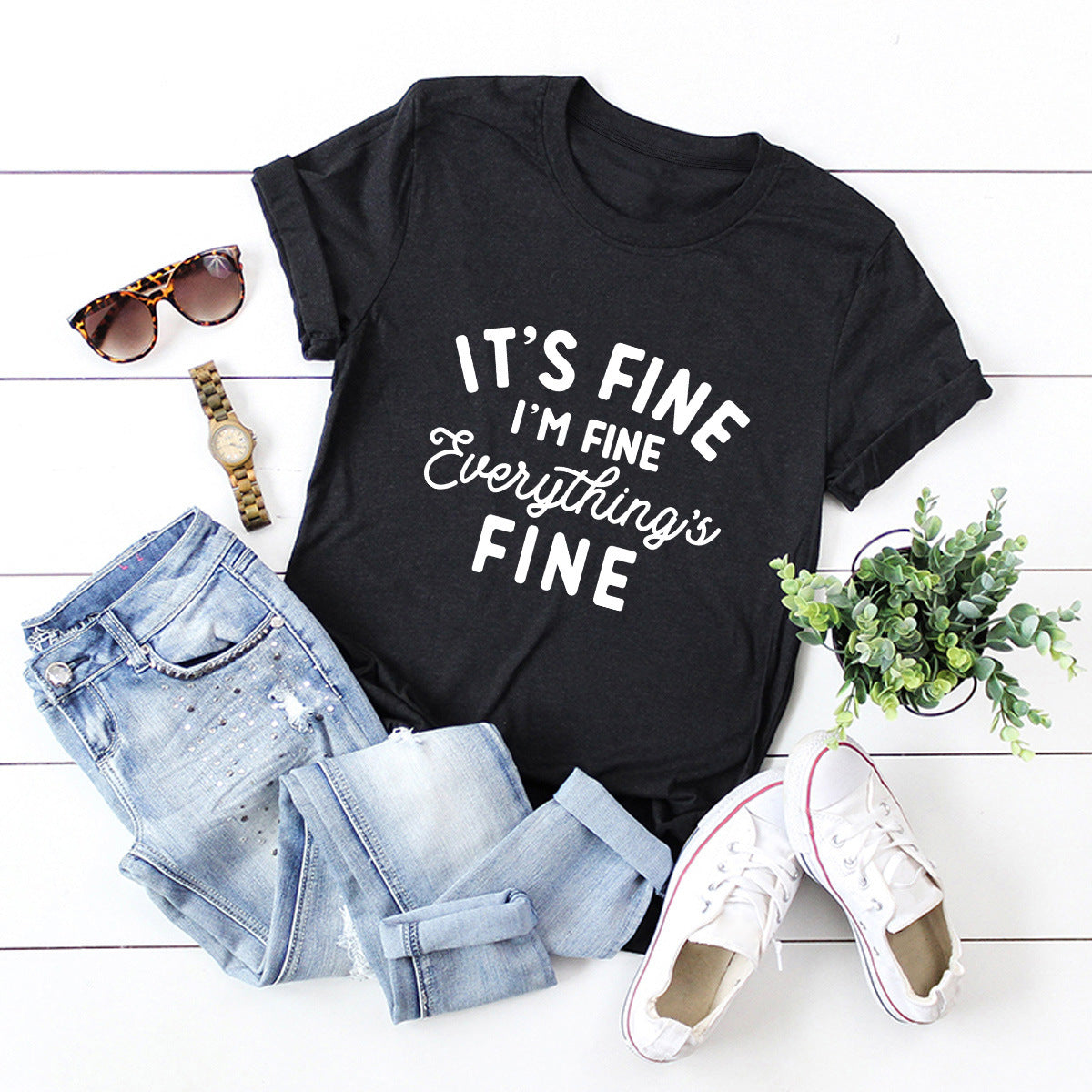 Women's Funny Phrase Print Casual Tops