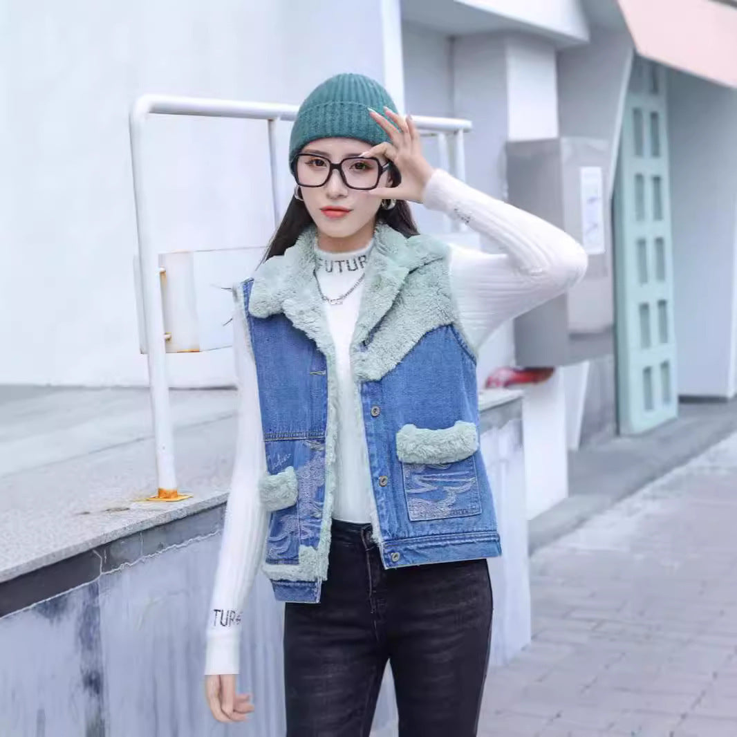 Korean Style Loose Winter Denim Vest