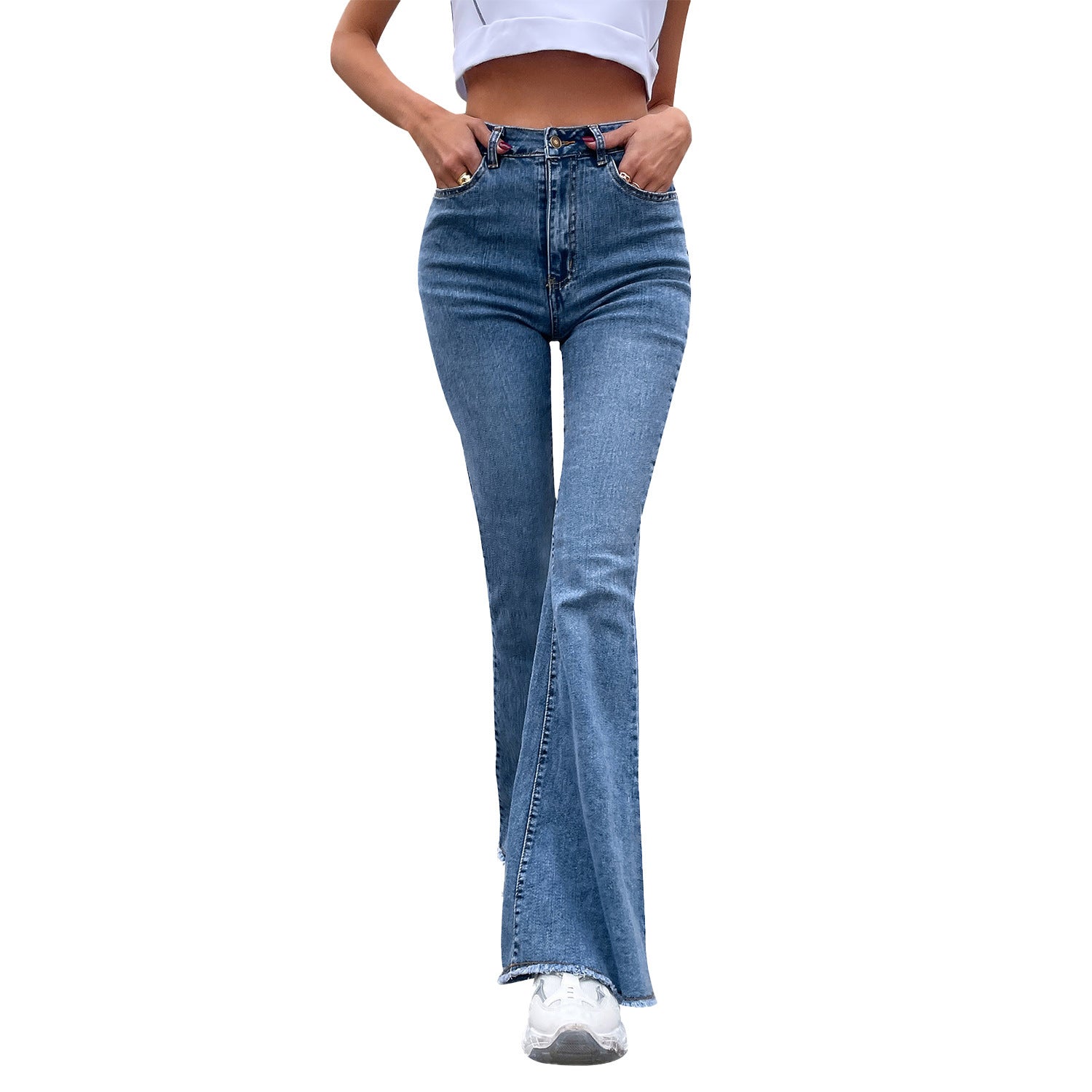 Wide Leg Elastic Stitching Denim Durable And Comfortable