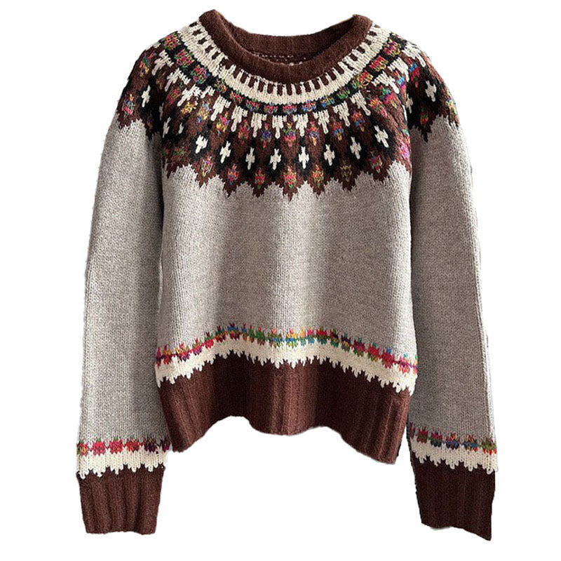 Retro Jacquard Sweater Women's Loose Casual