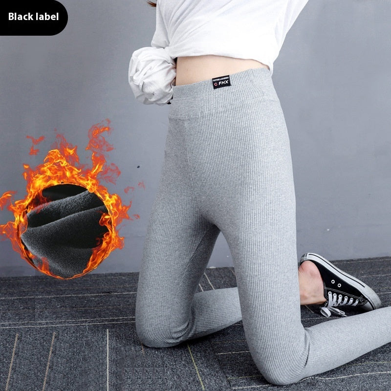 Red Label Thread Fleece-lined Thick Leggings Winter Women's Pants