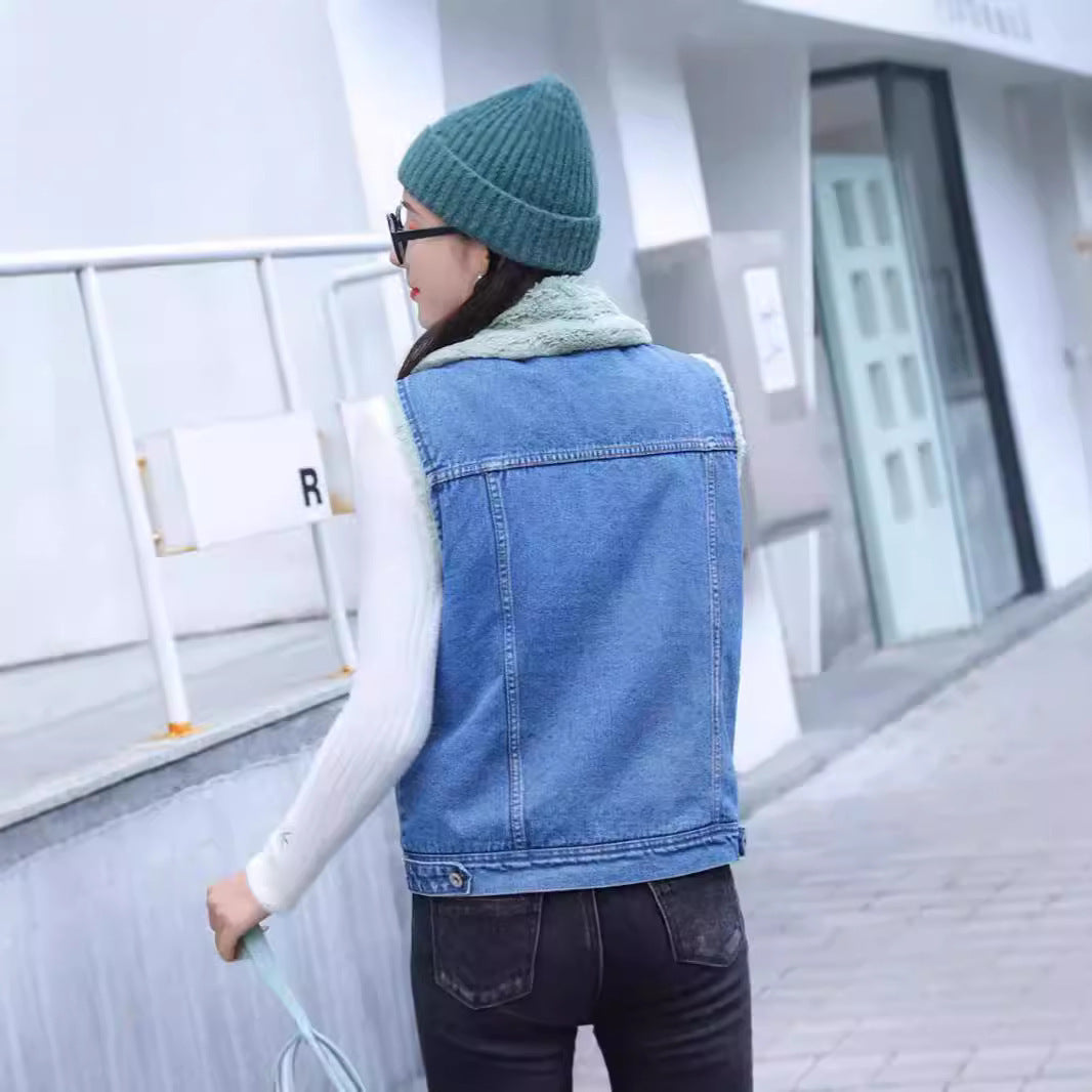 Korean Style Loose Winter Denim Vest