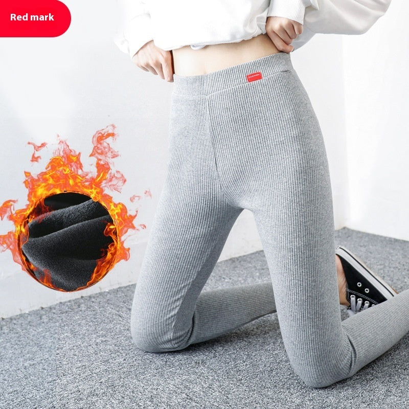 Red Label Thread Fleece-lined Thick Leggings Winter Women's Pants