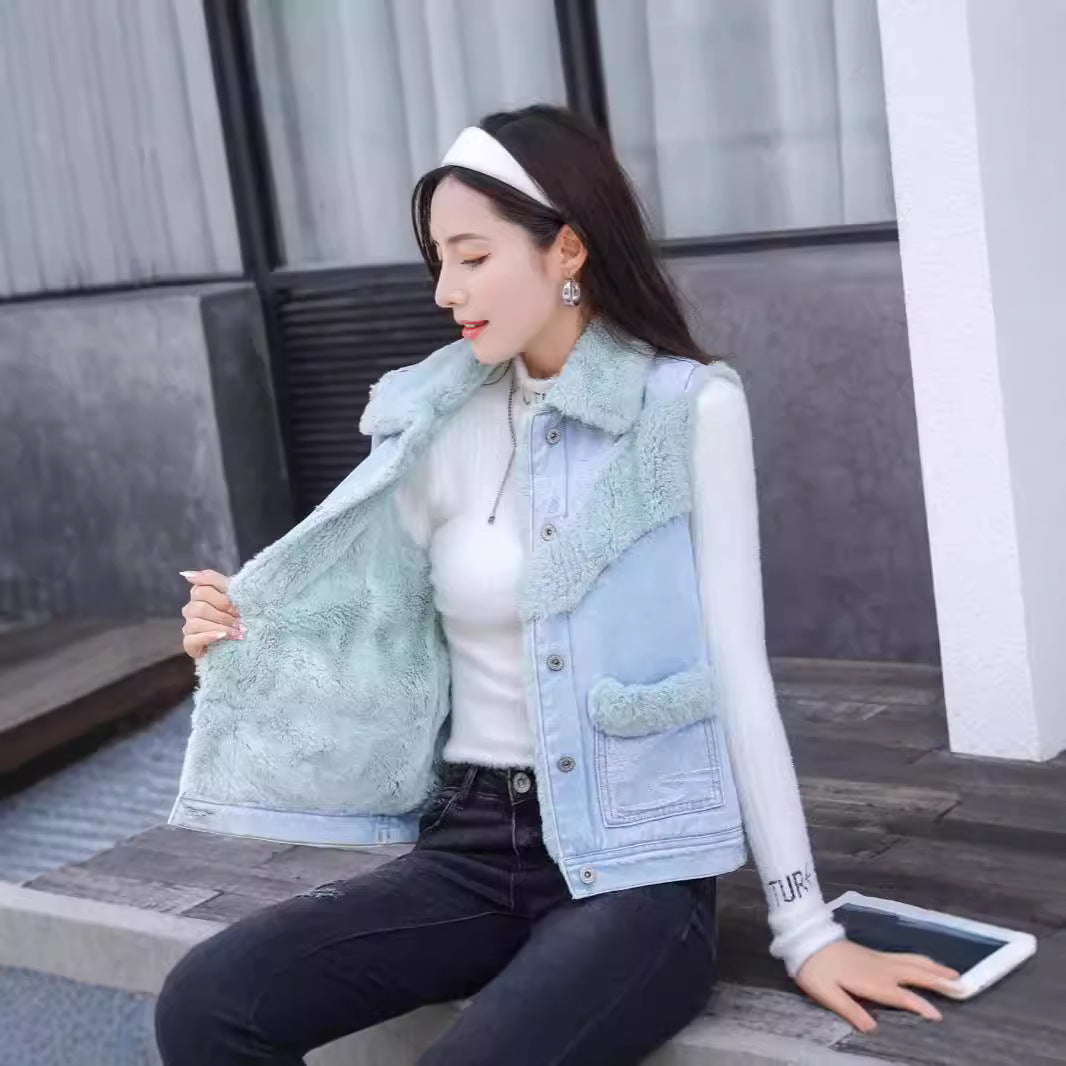 Korean Style Loose Winter Denim Vest