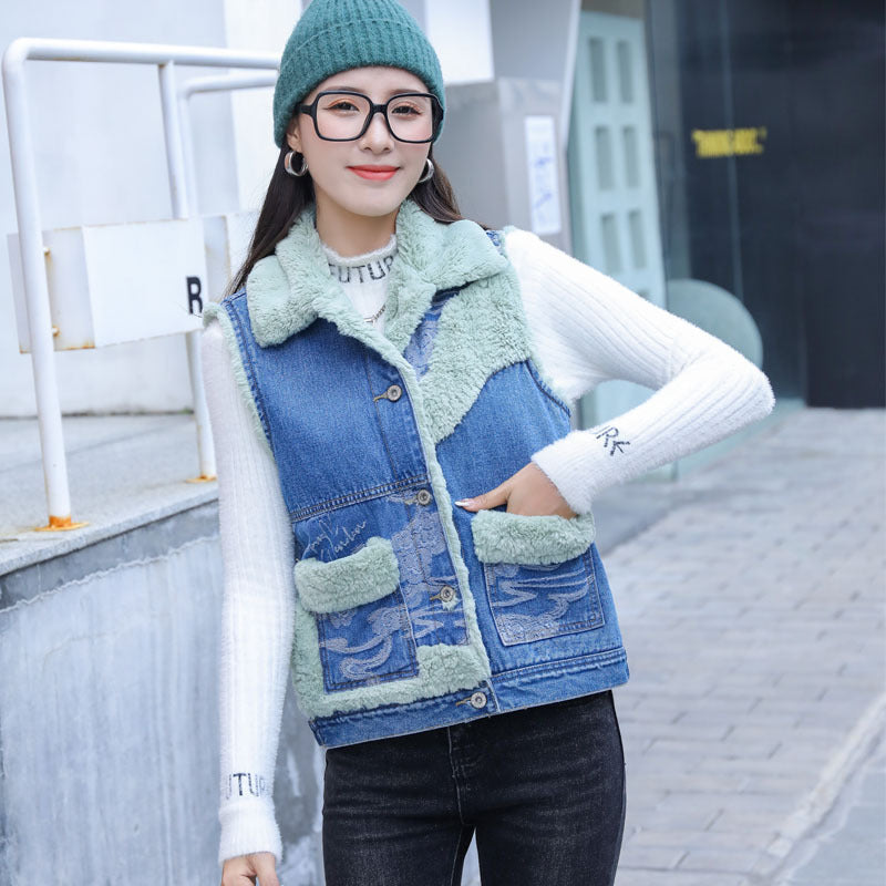 Korean Style Loose Winter Denim Vest