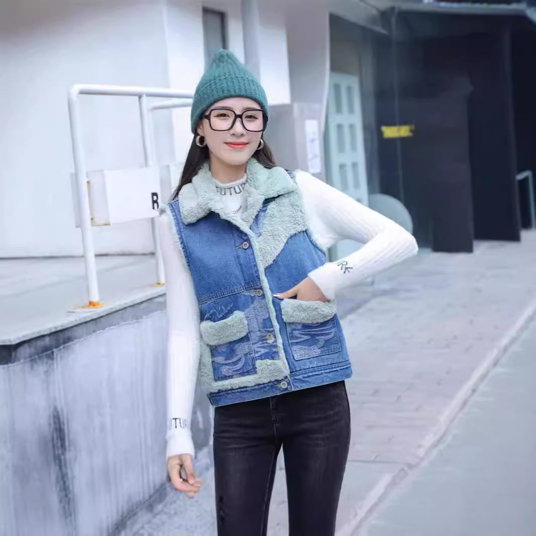 Korean Style Loose Winter Denim Vest